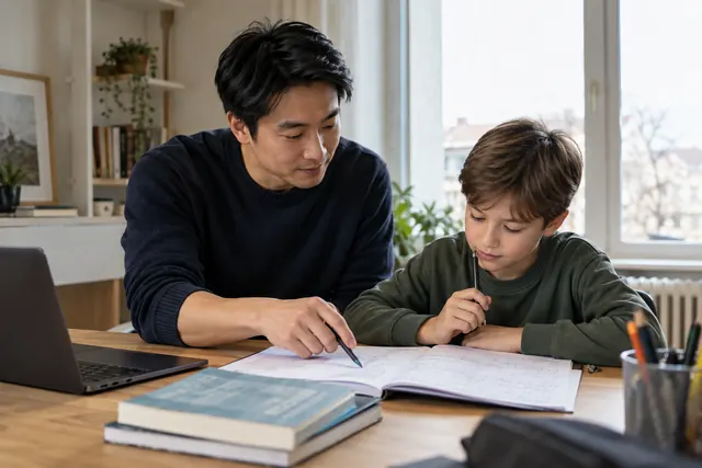 Math tutor helping a student with schoolwork