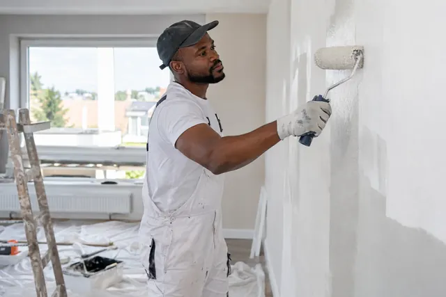 Professional painter applying a fresh coat to an interior wall